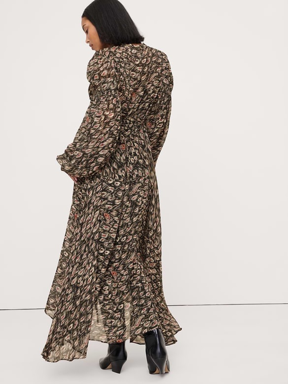BANANA REPUBLIC GEORGETTE PUFF-SLEEVE MAXI DRESS - Picture 5 of 7